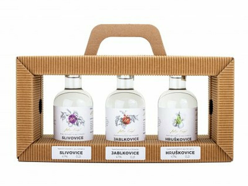 Přírodní dárkové balení ovocných pálenek: 3×0,2 l